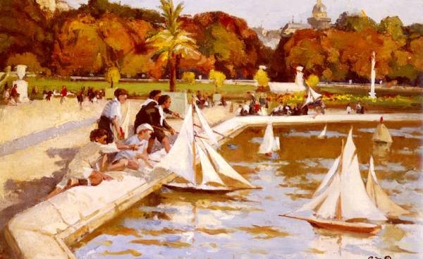 Children Sailing Their Boats In The Luxembourg Gardens Paris
